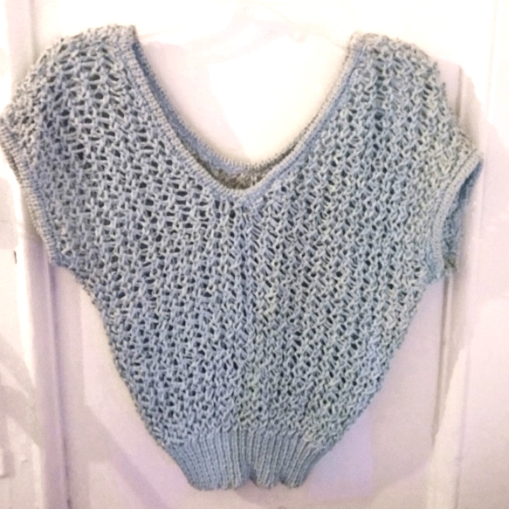 Blue V Neck crochet vest